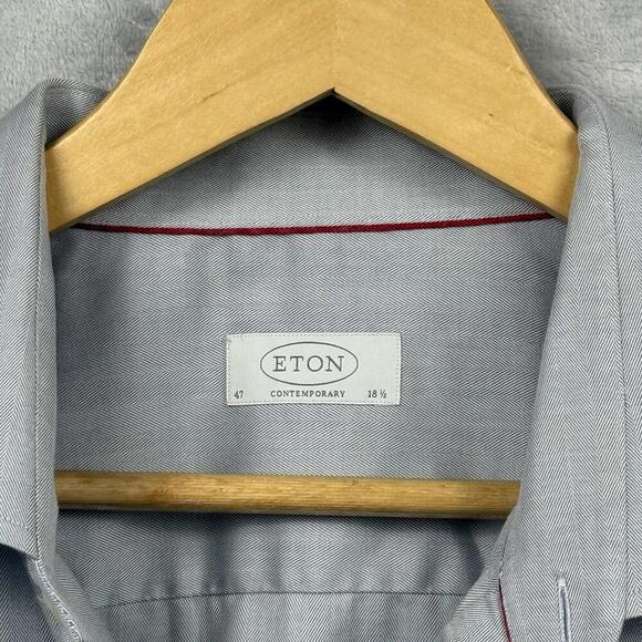 Eton Contemporary Fit Dress Shirt Gray Herringbone Cotton Men Size 18.5 47 ‘Read - Picture 4 of 12